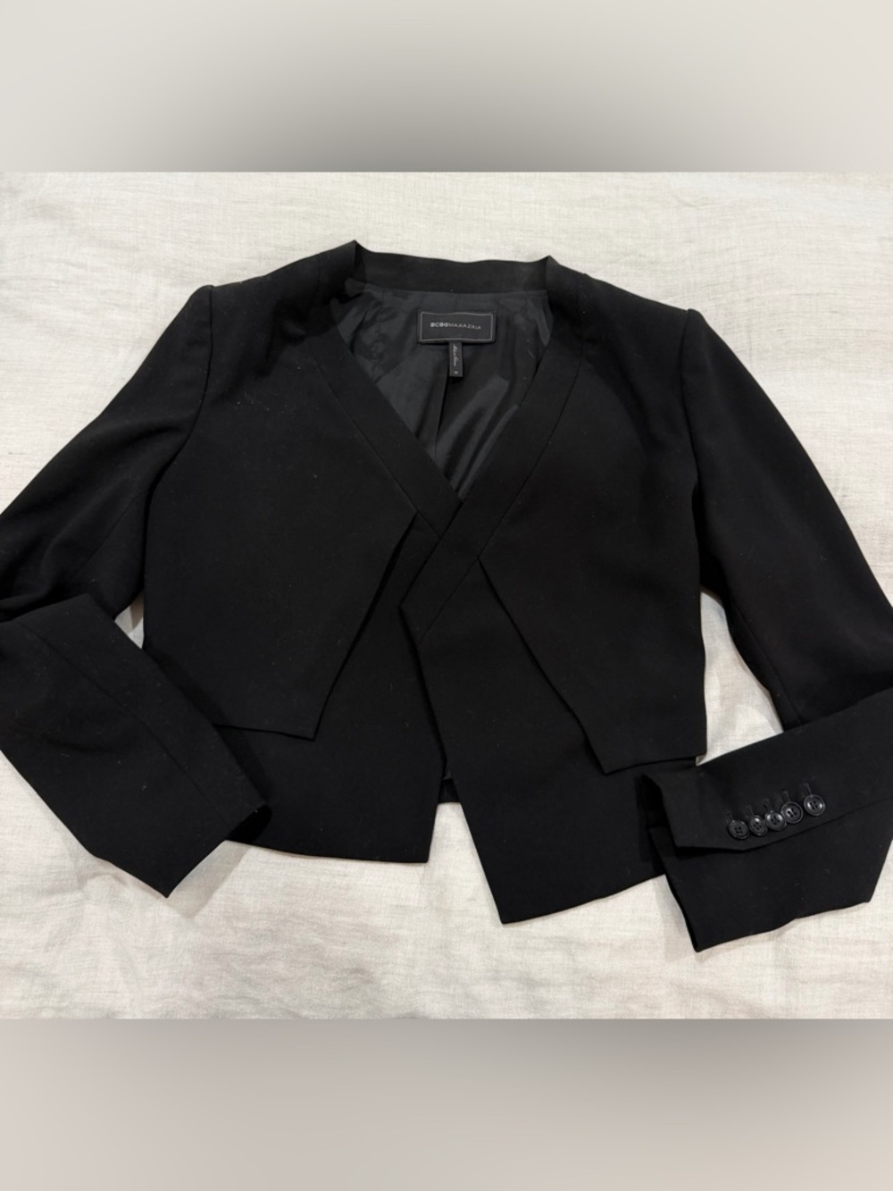 BCBGMaxAzria Black Cropped Open-Front Blazer